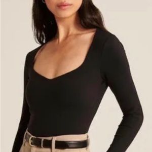 Abercrombie & Fitch | Black Long Sleeve Seamless Sweetheart Bodysuit